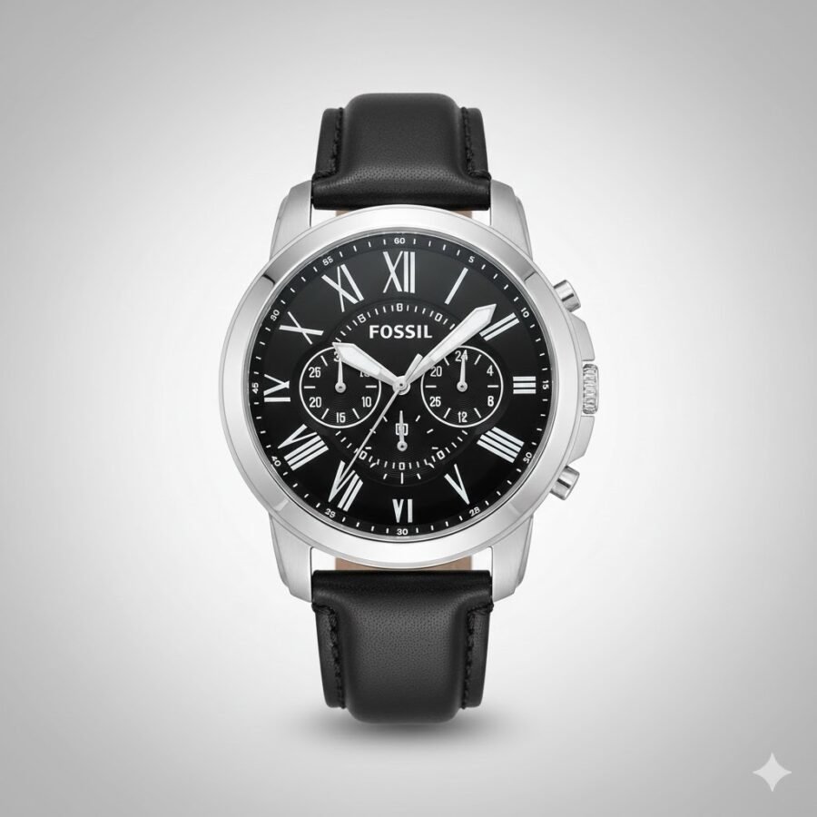 Fossil Grant Leather Belt Black Silver Watch